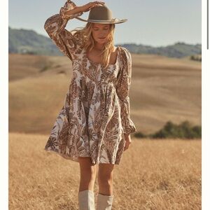 PILCRO SQUARE-NECK CORDUROY BABYDOLL MINI DRESS NWT